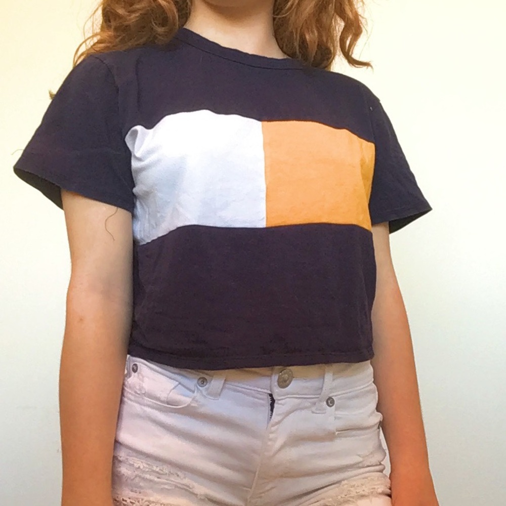 Yellow blue and white cropped top